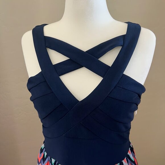 NWT Midnight Doll Juniors Size 13‎ Maxi Long Empire Cut Mulitcolor Chevron - Picture 2 of 8